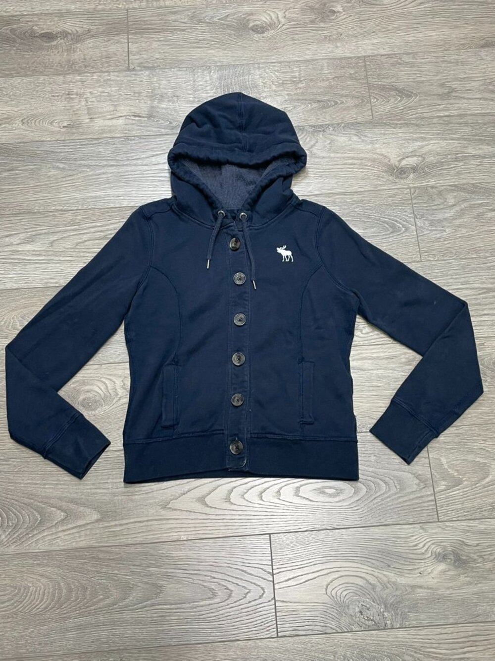 Abercrombie & Fitch Vintage Navy Button Up Moose Logo Hoodie M